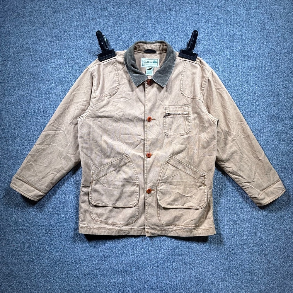Vintage L.L.Bean Chore Jacket Men's L Brown Cotton Canvas Collared Button-Up
